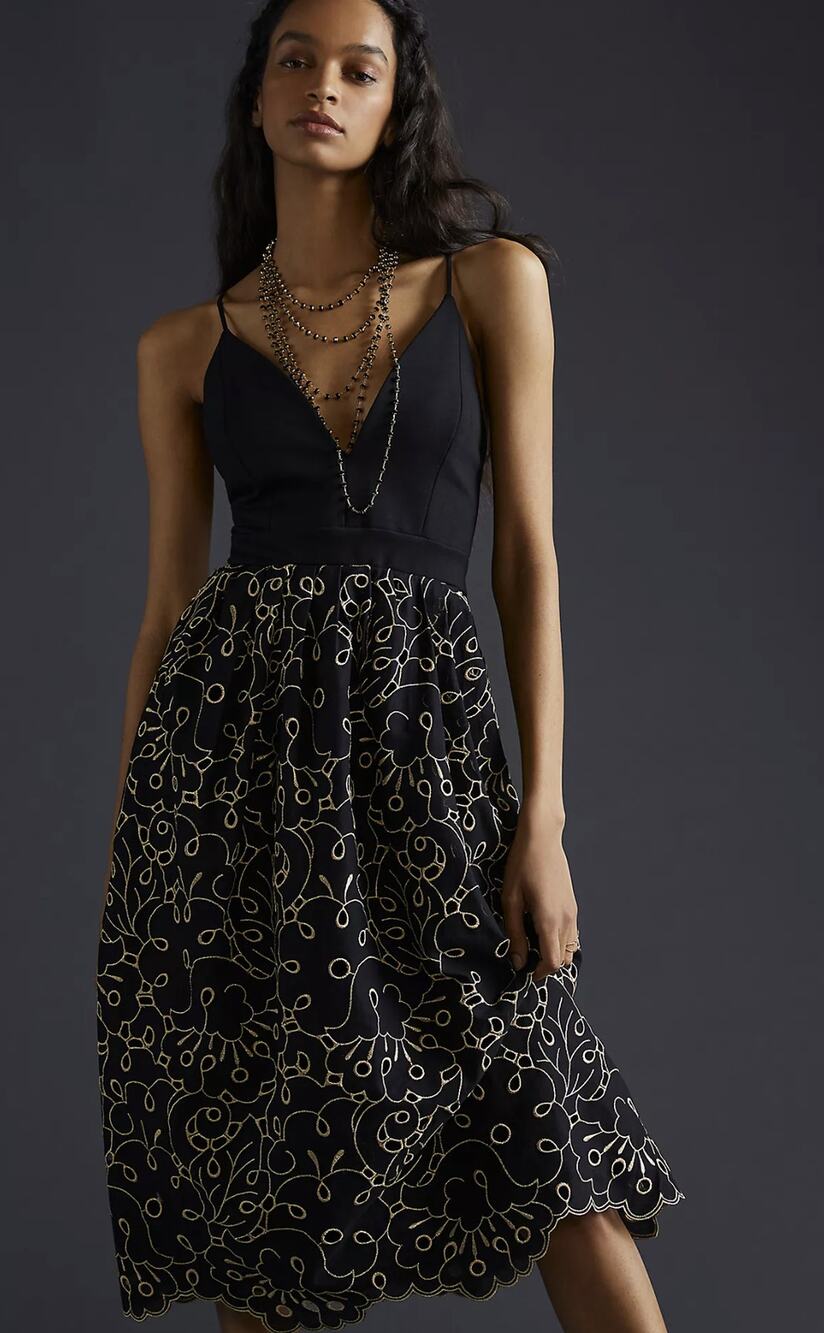 NWT Anthropologie Maeve Eyelet Black Velvet Midi Dress - XS